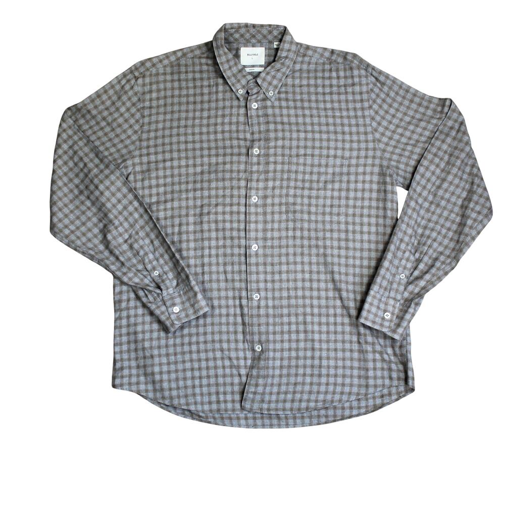 Billy Reid Plaid Shirt Mens Large Standard Fit Gray Brown Button Up Long Sleeve